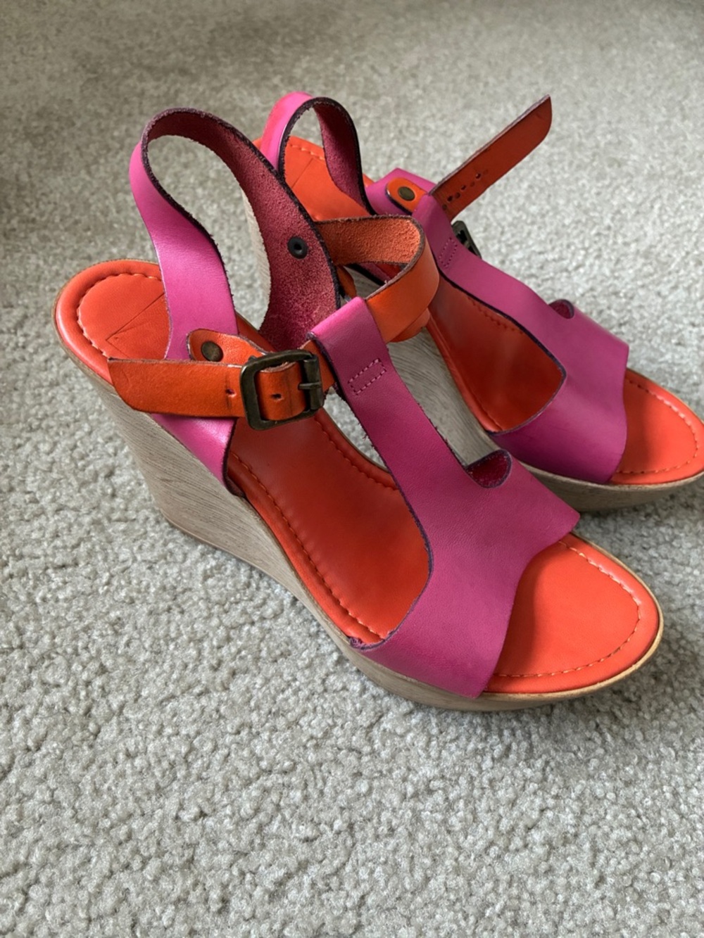 Women's Pink and Orange Wedge Sandals